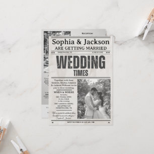 Elegant Black & White Photos Wedding Newspaper     Invitation