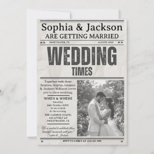 Elegant Black & White Photos Wedding Newspaper     Invitation