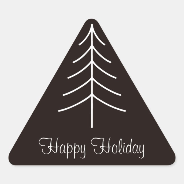 Elegant Black & White Pine Tree Holiday Christmas  Triangle Sticker (Front)