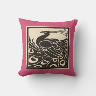 ELEGANT BLACK WHITE PINK PEACOCK CUSHION