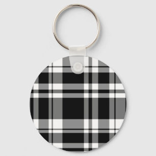 elegant black white plaid pattern key ring