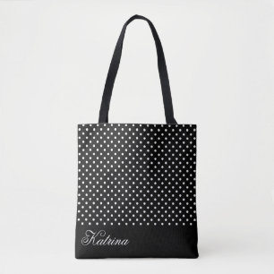 Elegant Black White Polka Pattern Personalised Tote Bag