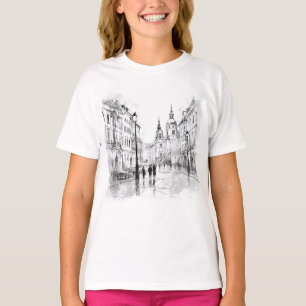 Elegant Black & White Prague T-Shirt for Her