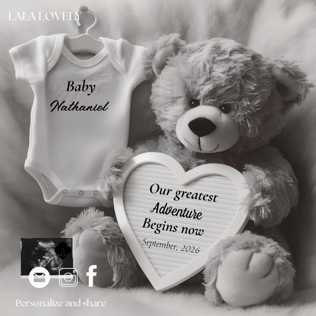 Elegant Black & White Pregnancy Announcement Card (Creator Uploaded)