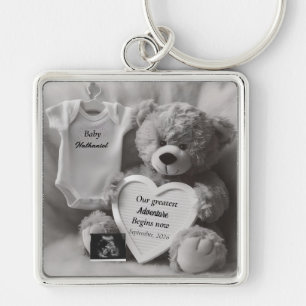 Elegant Black & White Pregnancy Announcement Gift Key Ring