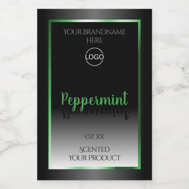 Elegant Black White Product Label Green Frame Logo (Single Label)