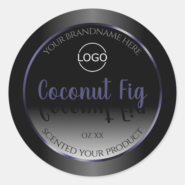 Elegant Black White Product Labels Blue Frame Logo (Front)