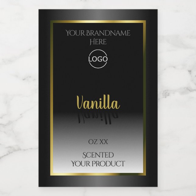 Elegant Black White Product Labels Gold Frame Logo (Single Label)