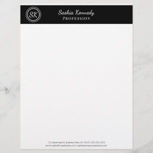 Elegant Black White Professional Monogram Business Custom Letterhead