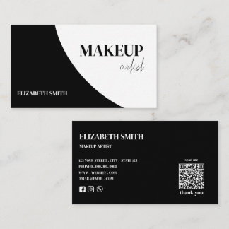 Elegant black &white QR code makeup artist Business Card