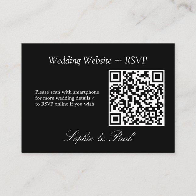 Elegant Black White QR Code Website RSVP Card (Front)