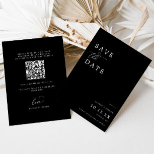 Elegant Black & White Qr Code Wedding Save The Date