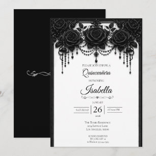 Elegant Black White Quinceañera Invitation