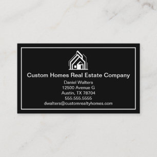 Elegant Black White Real Estate Company House Business Card