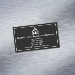 Elegant Black White Real Estate Company House Magnetic Business Card