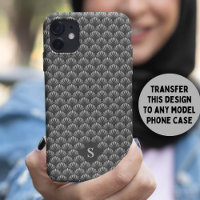 Elegant Black White Retro Floral Pattern Monogram