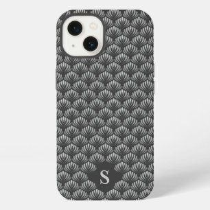 Elegant Black White Retro Floral Pattern Monogram iPhone 13 Case
