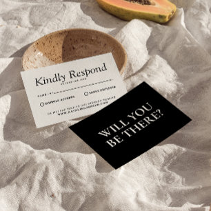 Elegant Black & White Retro Vintage Unique Wedding RSVP Card