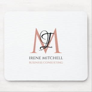Elegant Black White Rose Gold Modern Monogram Name Mouse Pad