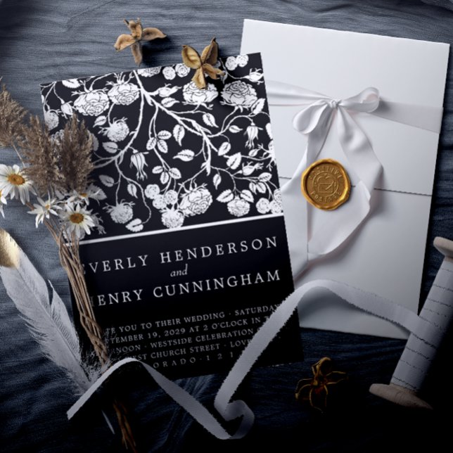 Elegant Black & White Roses Floral Wedding  Invitation (Creator Uploaded)