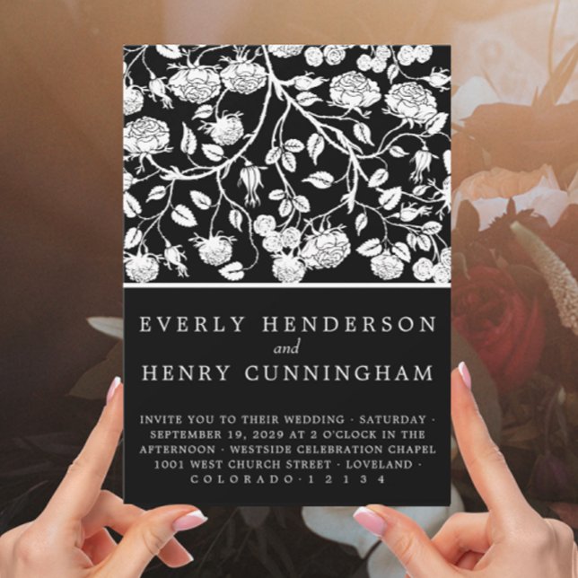 Elegant Black & White Roses Floral Wedding  Invitation (Creator Uploaded)