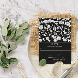 Elegant Black & White Roses Wedding  Invitation