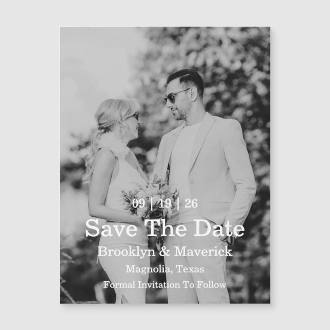 Elegant Black & White Save The Date Photo Magnetic (Front)