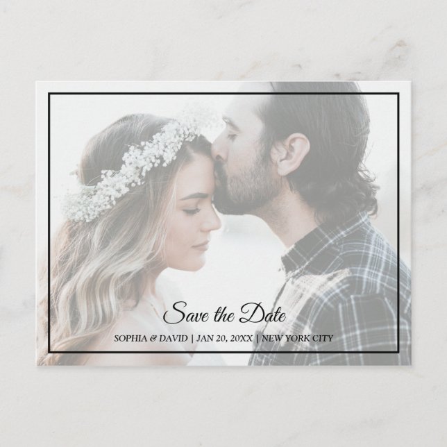 Elegant black & White Save The Date Photo Postcard (Front)