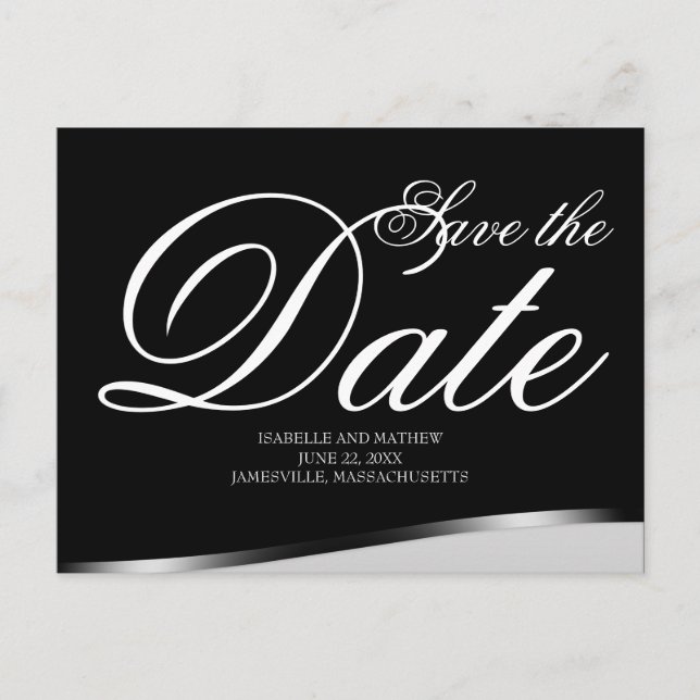 Elegant Black & White Save the Date Postcard (Front)