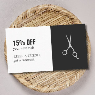 Elegant Black White Scissors Hair Salon Coupon