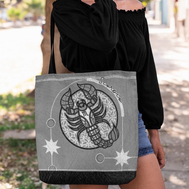 Elegant Black White Scorpio Zodiac Sign Mandala Tote Bag (Creator Uploaded)