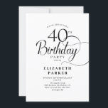 Elegant Black White Script 40th Birthday Invitation<br><div class="desc">Elegant simple black white 40th birthday party invitation. Elegant design featuring typography script font. Trendy invite card perfect for a stylish bday celebration. Can be customised to any age. Printed Zazzle invitations or instant download digital printable template.</div>