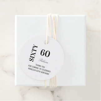 Elegant Black White Script 60 Birthday Thank You   Favour Tags