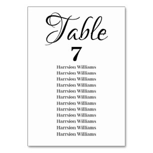 Elegant black white script custom text Wedding Table Number