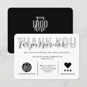 Elegant Black White Script Logo Customer Thank You Card