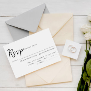 Elegant Black & White Script Meal Choice Wedding RSVP Card