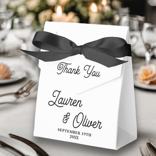 Elegant Black & White Script Minimalist Wedding Favour Box (Creator Uploaded)