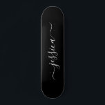 Elegant black white script name  skateboard<br><div class="desc">Modern,  girly skateboard with a black background design and an elegant white hand lettered script. Personalise with your name.</div>