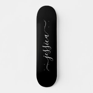 Elegant black white script name  skateboard