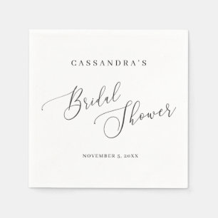 Elegant Black White Script Simple Bridal Shower Napkin
