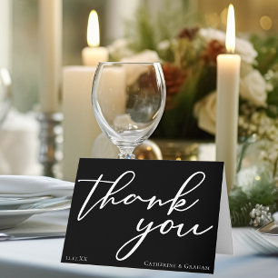 Elegant Black White Script Simple Modern Wedding Thank You Card