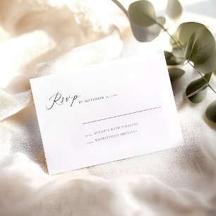 Elegant Black White Script Simple Wedding  RSVP Card