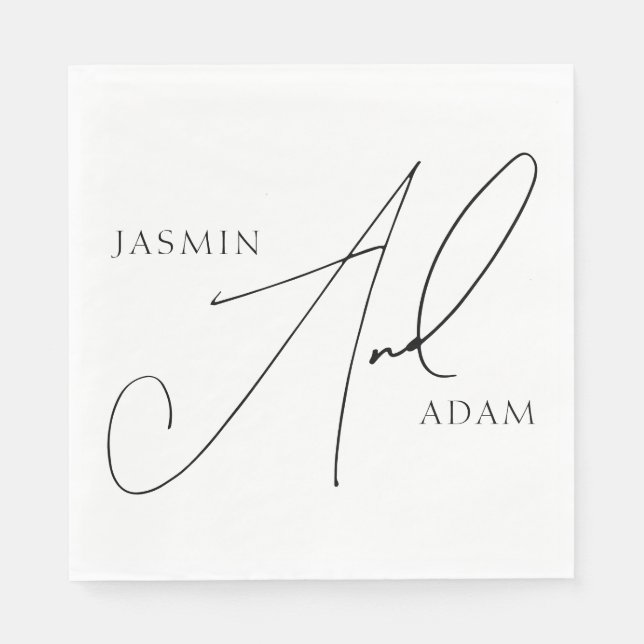 Elegant Black White Script Typography Wedding Napkin (Front)