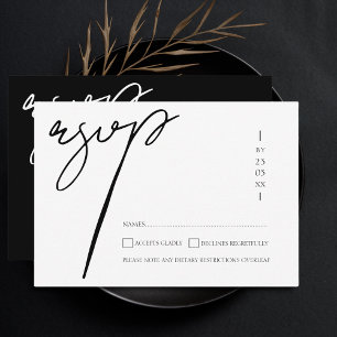 Elegant Black White Script Typography Wedding RSVP Card