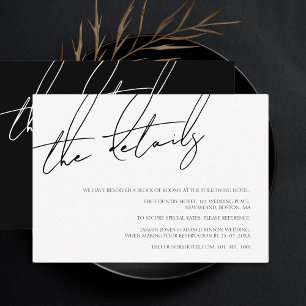 Elegant Black White Script Wedding Details Enclosure Card