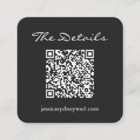 Elegant Black White Script Wedding Details QR Code