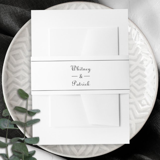 Elegant Black & White Script Wedding Invitation Invitation Belly Band (Creator Uploaded)