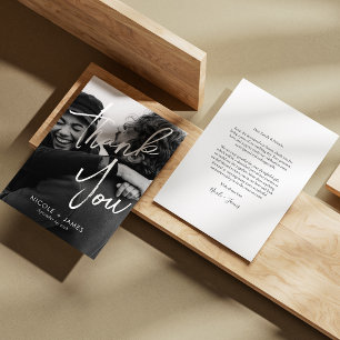 Elegant Black & White Script Wedding Photo Thank You Card