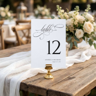 Elegant Black & White Script Wedding Table Numbers