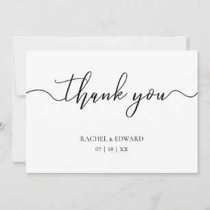 Elegant Black & White Script Wedding Thank You Card